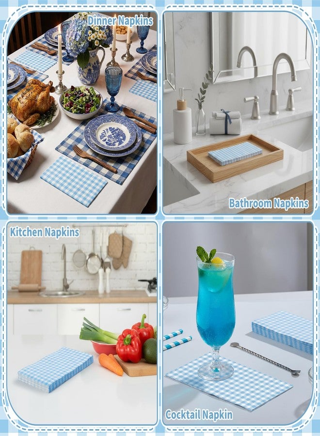 NatNarr 60 Pcs Light Blue Gingham Napkins, 2 Ply Blue and White Plaid Bathroom Napkins Guest Disposable Checkered Dinner Napkin for Birthday, Baby Shower, Wedding, Picnic - Image 5